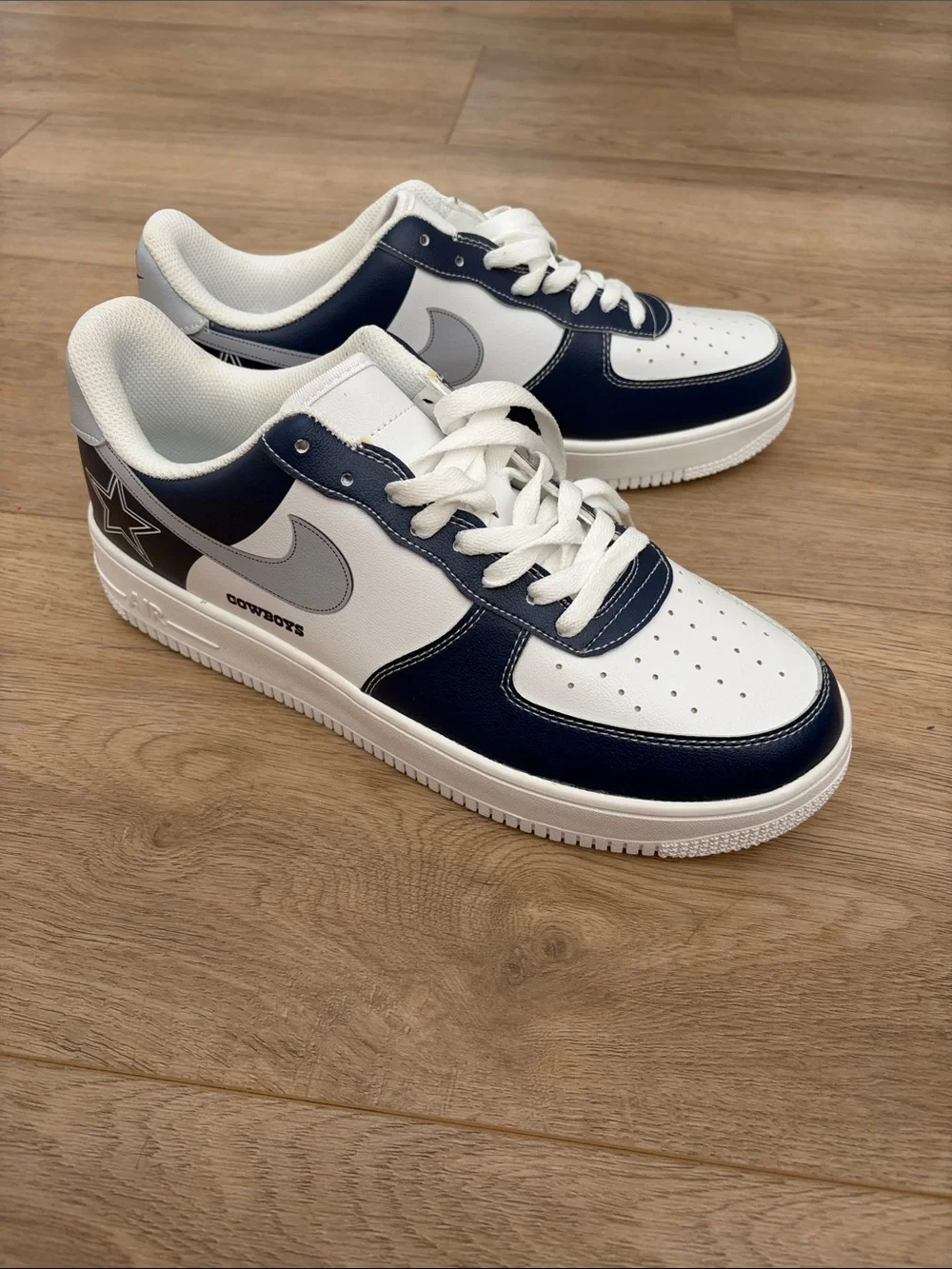 Men's White and Navy Low-Top Custom Cowboys Sneakers - Sports Style